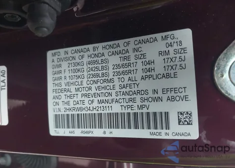 2018 Honda Cr-V Lx z USA, uszkodzony, nr VIN 2HKRW6H34JH213111
